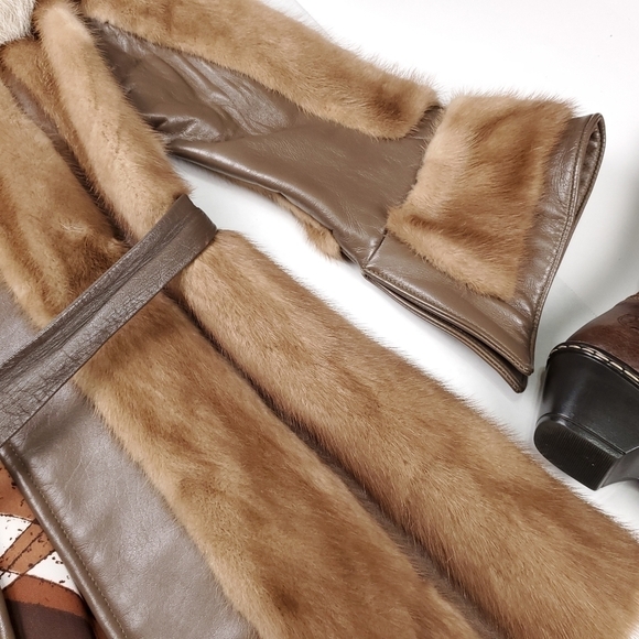 Sedran Furs Vintage Mink Leather Belted Fur Coat Combo - Picture 11 of 16